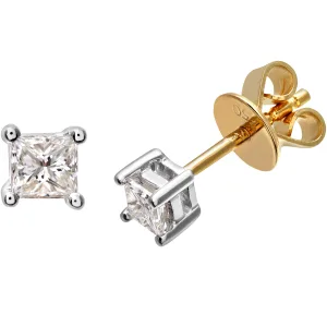 18kt geelgouden 1/4 karaat J/I-gecertificeerde prinses geslepen diamanten oorknopjes