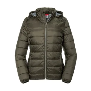 Russell Dames/dames Hooded Nano Jacket (Donkere Olijf)