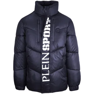 Plein Sport Gedurfd verticaal logo Glanzend gewatteerd marineblauw jack