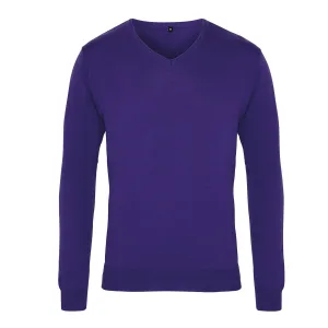 Premier Heren Gebreid Katoen Acryl V Hals Sweatshirt (Paars)