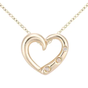 9ct geelgouden diamanten drie stenen set hart hanger ketting met een lengte van 46 cm