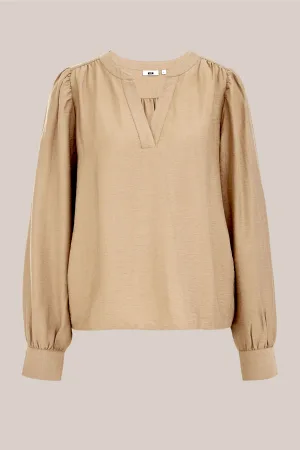 WE Fashion – Dames blouse met ballonmouwen – Regular fit – Greige – Viscose –