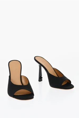 Puntige linnenmix LOLLIPOP muiltjes met hak van 11 cm in zwart