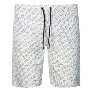 Philipp Plein Repetitive Logo Long White Swim Shorts