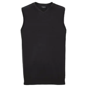 Russell Collection Heren Katoen Acryl V Hals Mouwloos Sweatshirt (Zwart)