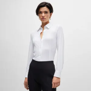 Dames Boss Boanna Extra-Slim-Fit Blouse in Wit