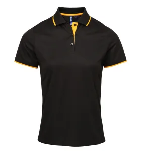 Premier Dames/dames Contrast Coolchecker Poloshirt (Zwart/Zonnebloem)