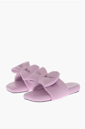 Gevoerde leren sandalen met maxi-strik in roze
