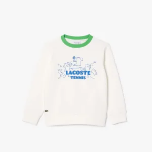 Jongens Lacoste Juniors Fleece Sweatshirt met ronde hals en print in crème