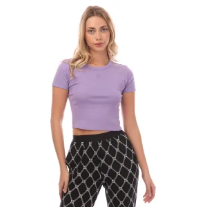 Dames Hugo Stacked Logo Cropped Slim-Fit T-shirt in paars