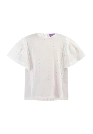 Mymo Blouse Meisje Wit roze oranje stippen