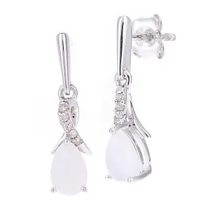 9ct witgouden 0,68ct opaal en 0,04ct diamanten oorbellen