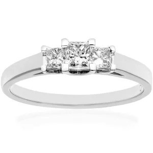 18kt witgouden 1/2 karaat gecertificeerde J/I Princess Cut Diamond Trioligy-ring