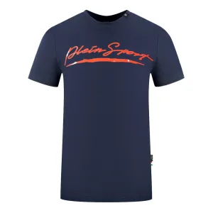 Plein Sport Brand Signature Logo Marineblauw T-shirt