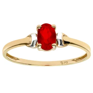 9ct geel- en witgouden damesring met zirkonia robijn en geboortesteen