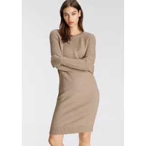 Tamaris Gebreide jurk tot halverwege de bovenbenen, modern, van viscosemix, lange mouwen