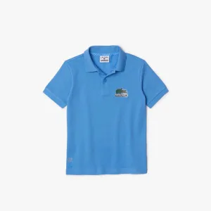 Jongens Lacoste Organic Cotton Piqué Poloshirt in Blauw