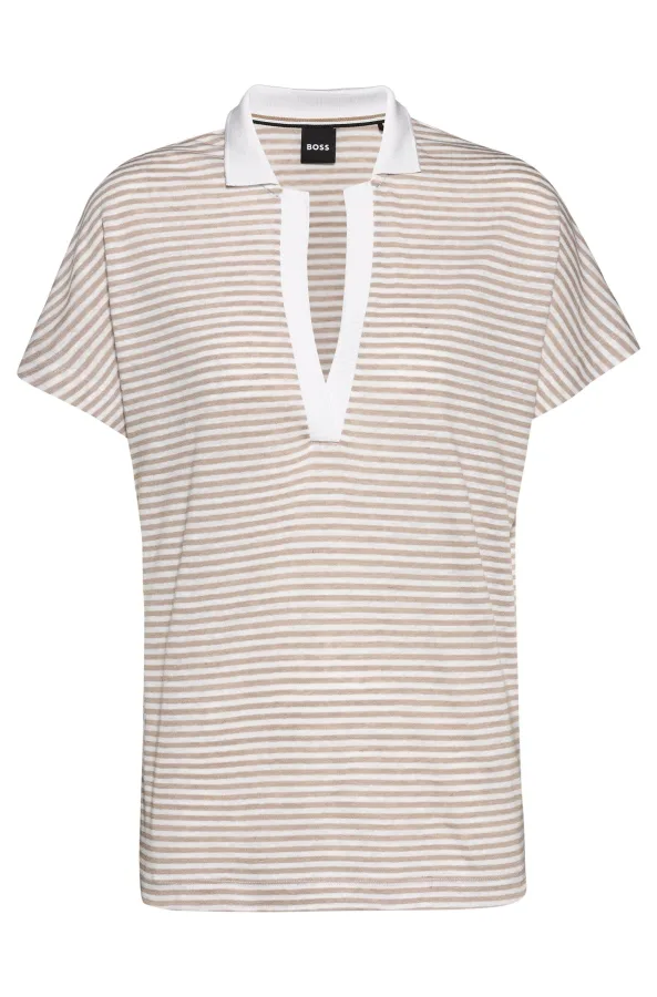 Damespolo Boss Enelina Linnen Blend Gestreept in Multi kleur