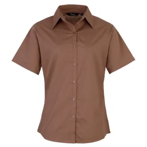 Premier Popeline blouse met korte mouwen / Gewoon werkoverhemd (Bruin)