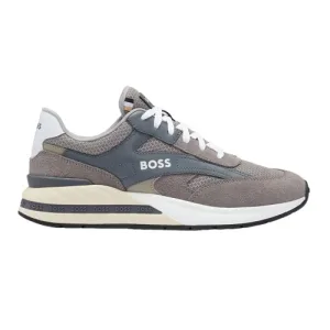 Boss Heren Kurt Leren Hardlooptrainers (Grijs)