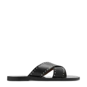 Mango leren slippers met studs zwart