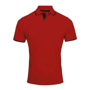 Premier Heren Coolchecker Contrast Pique Poloshirt (Rood/zwart)