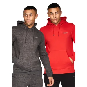 Crosshatch Heren Traymax Oversized Hoodie (Pack of 2) (Rood/Charcoal)