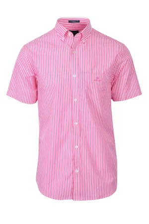 Men’s Gant Regular Fit Striped Short Sleeve Broadcloth Shirt in Pink