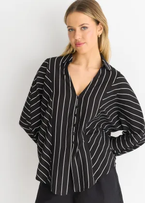 Zwart Batwing Stripe Shirt met Lange Mouw