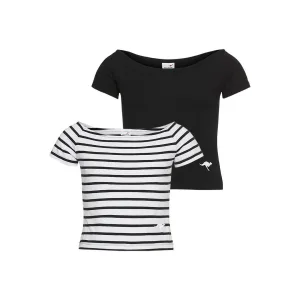KangaROOS Shirt met carmenhals 2-pack T-shirts 1x uni + 1x gestreept (set, 2-delig)