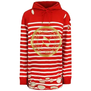 Puma x Balmain Vrouwen Rood Wit Distressed Hoodie