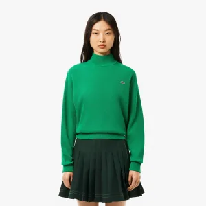 Lacoste Relaxed Fit Wollen Sweatshirt met Hoge Hals voor dames in Groen