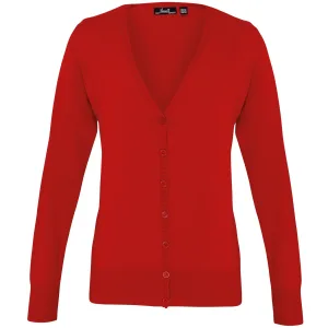 Premier Dames/dames knoop door V-hals gebreid vest met lange mouwen (Rood)