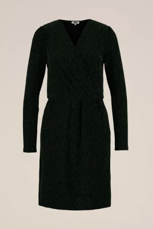WE Fashion – Dames jurk met glittergaren – Regular fit – Donkergroen –