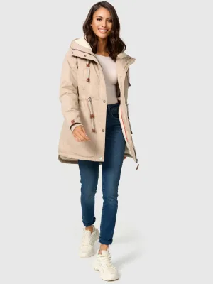 Navahoo Ireliaa Dames Parka – Windafstotende winterjas met teddyvoering en capuchon – Beige