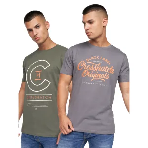 Crosshatch Heren Univarsity T-shirt (Pack Of 2) (Olijf/grijs)
