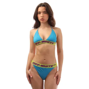 Women’s Off White Logo Band Bikini in Blue