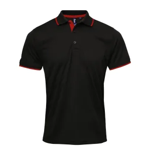 Premier Heren Coolchecker Contrast Pique Poloshirt (Zwart/Rood)