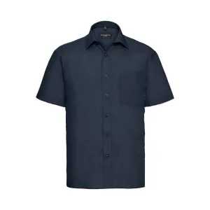 Russell Collection Heren Poplin Easy-Care Formeel Overhemd met Korte Mouwen (Franse marine)
