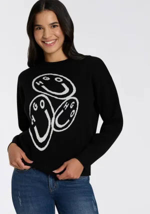 HUGO Blue Trui met ronde hals Seginy met happy hugo jacquard