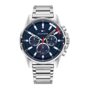 Tommy Hilfiger  zilverkleurige heren horloge met blauwe wijzerplaat