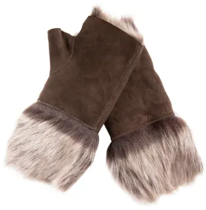 Womens Shearling Wanten Vingerloze manchetten Toscana Suède Schapenvacht Bont