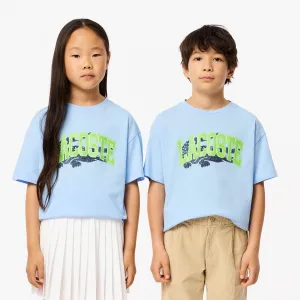 Lacoste Juniors T-shirt met krokodillenprint voor jongens in lichtblauw