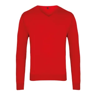 Premier Heren Gebreid Katoen Acryl V Hals Sweatshirt (Rood)