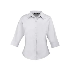 Premier Dames/Dames Poplin 3/4 Mouw Shirt (Zilver)
