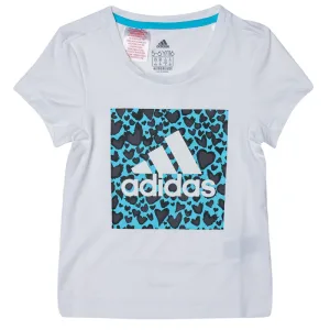 Girl’s adidas Junior AEROREADY Leo Graphic T-Shirt in White blue