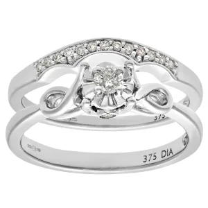 9ct witgouden 0,15 ct diamanten bruidsset strikring