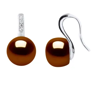 Oorbellen Hooks zoetwater parels sieraden Knopen van de Chocolade 9-10 mm 925