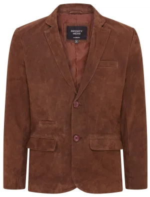 Heren Bruin Slim Geitensuède Italiaanse Blazer Jas-Somero