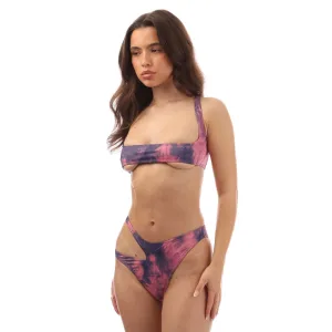 Dames Off White Cut Out Tie Dye Bikini in Roze Blauw